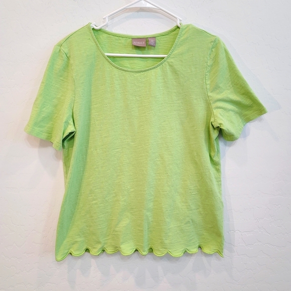 Chico's Lime Green Scallop Hem Short Sleeves Top Women's Size Medium - Picture 1 of 11